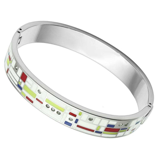TK782 - High polished (no plating) Stainless Steel Bangle with Top Grade Crystal in Clear - Alamode - Flyclothing LLC