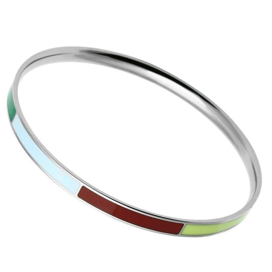 TK783 - High polished (no plating) Stainless Steel Bangle with Epoxy in Multi Color - Alamode - Flyclothing LLC