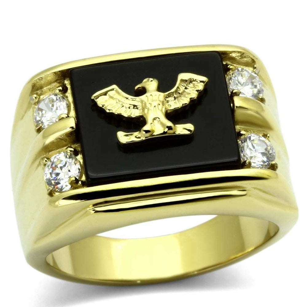 TK793 - IP Gold(Ion Plating) Stainless Steel Ring with Semi-Precious Agate in Jet - Alamode - Flyclothing LLC