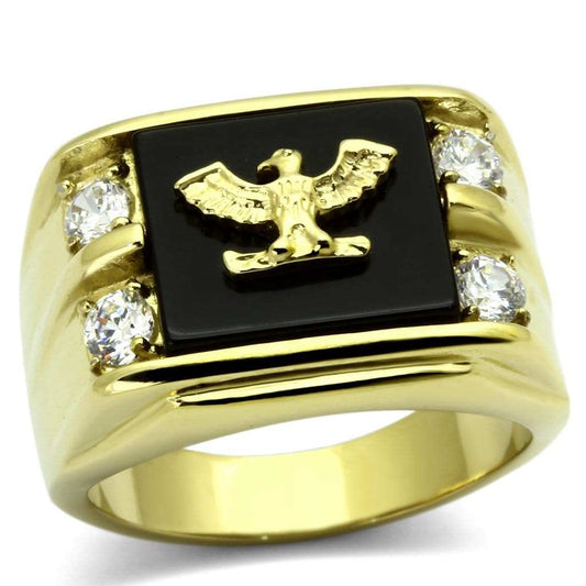 TK793 - IP Gold(Ion Plating) Stainless Steel Ring with Semi-Precious Agate in Jet - Alamode - Flyclothing LLC