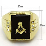 TK795 - IP Gold(Ion Plating) Stainless Steel Ring with Semi-Precious Agate in Jet - Alamode - Flyclothing LLC