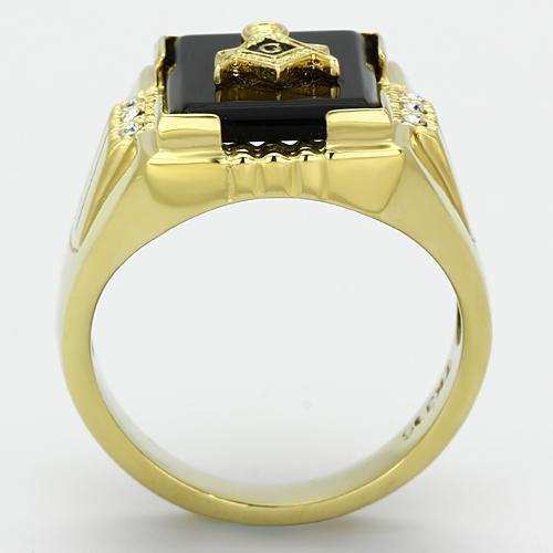 TK795 - IP Gold(Ion Plating) Stainless Steel Ring with Semi-Precious Agate in Jet - Alamode - Flyclothing LLC