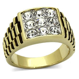 TK796 - Two-Tone IP Gold (Ion Plating) Stainless Steel Ring with Top Grade Crystal in Clear - Alamode - Flyclothing LLC