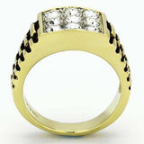 TK796 - Two-Tone IP Gold (Ion Plating) Stainless Steel Ring with Top Grade Crystal in Clear - Alamode - Flyclothing LLC