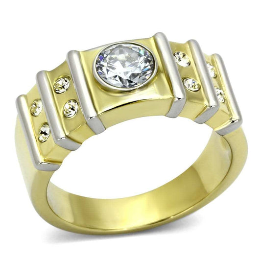 TK797 - Two-Tone IP Gold (Ion Plating) Stainless Steel Ring with AAA Grade CZ in Clear - Alamode - Flyclothing LLC