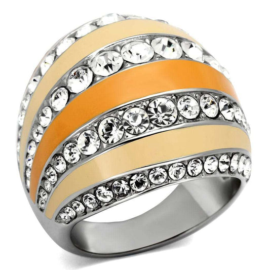 TK798 - High polished (no plating) Stainless Steel Ring with Top Grade Crystal in Clear - Alamode - Flyclothing LLC