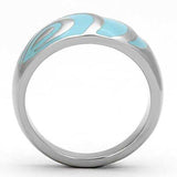 TK804 - High polished (no plating) Stainless Steel Ring with Epoxy in Sea Blue - Alamode - Flyclothing LLC