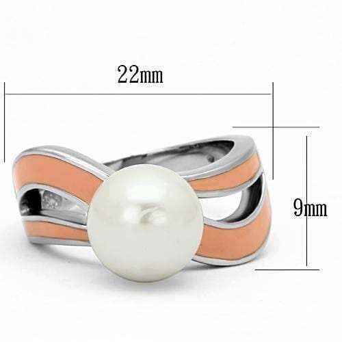 TK810 - High polished (no plating) Stainless Steel Ring with Synthetic Pearl in White - Alamode - Flyclothing LLC
