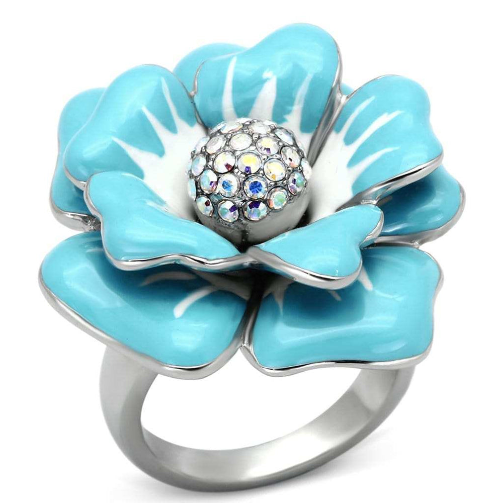 TK817 - High polished (no plating) Stainless Steel Ring with Top Grade Crystal in Aurora Borealis (Rainbow Effect) - Alamode - Flyclothing LLC