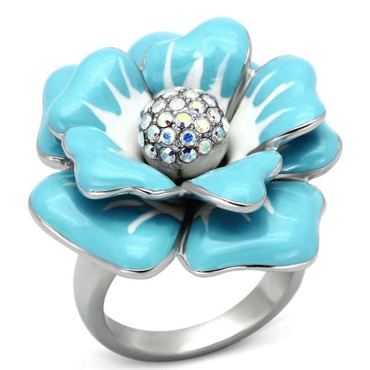 TK817 - High polished (no plating) Stainless Steel Ring with Top Grade Crystal in Aurora Borealis (Rainbow Effect) - Alamode - Flyclothing LLC