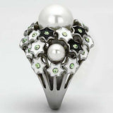 TK818 - High polished (no plating) Stainless Steel Ring with Synthetic Pearl in White - Alamode - Flyclothing LLC