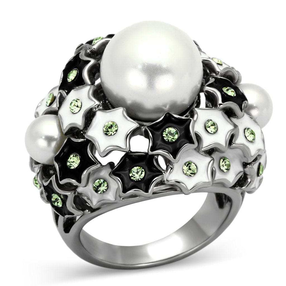 TK818 - High polished (no plating) Stainless Steel Ring with Synthetic Pearl in White - Alamode - Flyclothing LLC