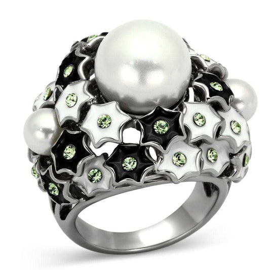 TK818 - High polished (no plating) Stainless Steel Ring with Synthetic Pearl in White - Alamode - Flyclothing LLC