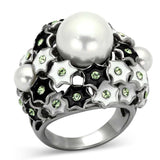 TK818 - High polished (no plating) Stainless Steel Ring with Synthetic Pearl in White - Alamode - Flyclothing LLC