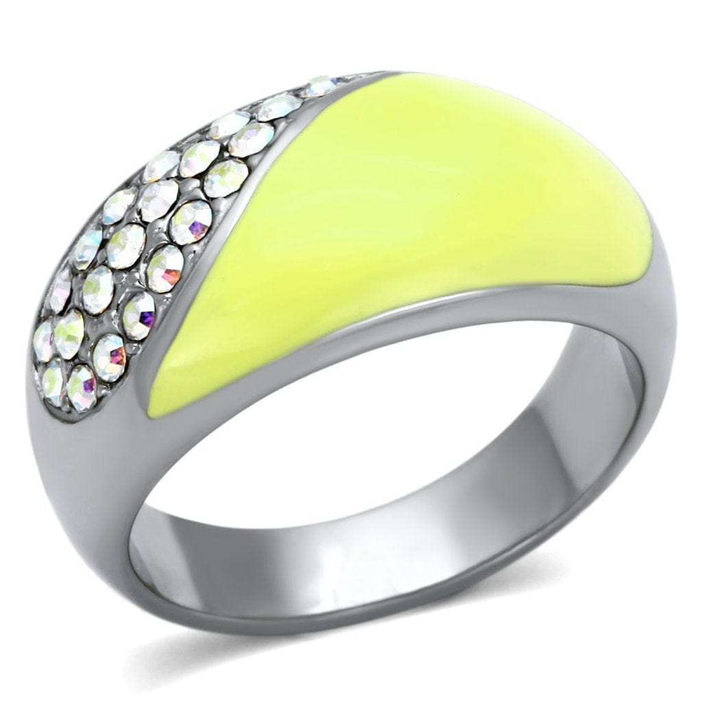TK829 - High polished (no plating) Stainless Steel Ring with Top Grade Crystal in Aurora Borealis (Rainbow Effect) - Alamode - Flyclothing LLC