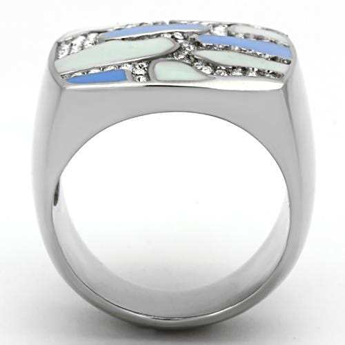 TK832 - High polished (no plating) Stainless Steel Ring with Top Grade Crystal in Clear - Alamode - Flyclothing LLC