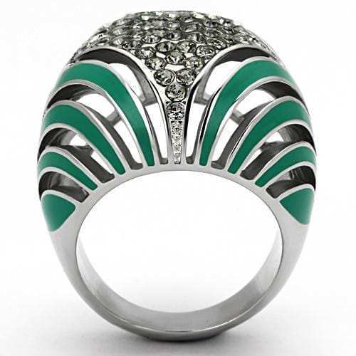 TK839 - High polished (no plating) Stainless Steel Ring with Top Grade Crystal in Black Diamond - Alamode - Flyclothing LLC