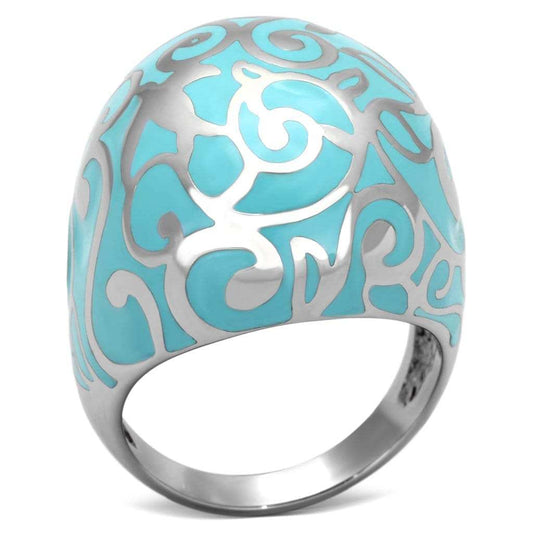 TK845 - High polished (no plating) Stainless Steel Ring with Epoxy in Aquamarine - Alamode - Flyclothing LLC