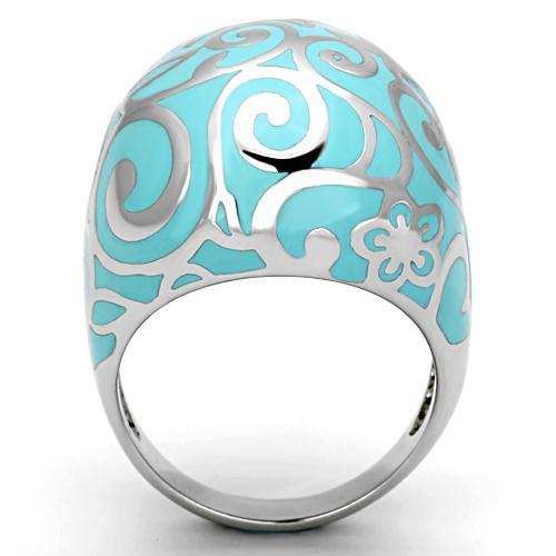 TK845 - High polished (no plating) Stainless Steel Ring with Epoxy in Aquamarine - Alamode - Flyclothing LLC