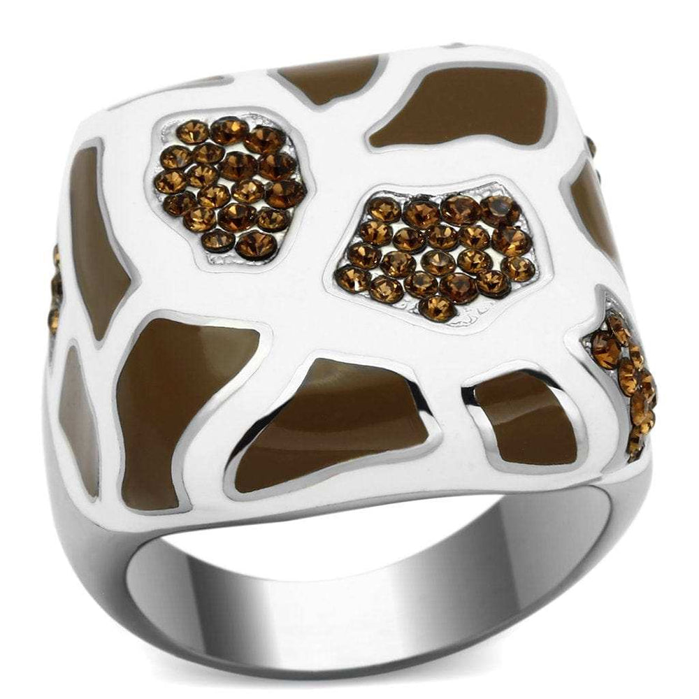 TK847 - High polished (no plating) Stainless Steel Ring with Top Grade Crystal in Smoked Quartz - Alamode - Flyclothing LLC