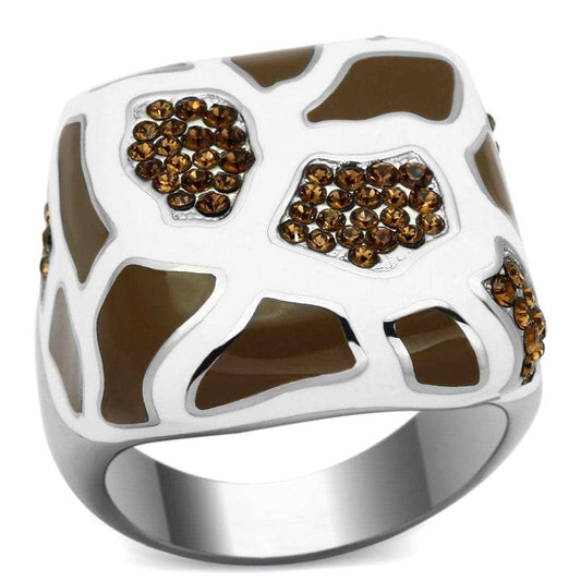 TK847 - High polished (no plating) Stainless Steel Ring with Top Grade Crystal in Smoked Quartz - Alamode - Flyclothing LLC