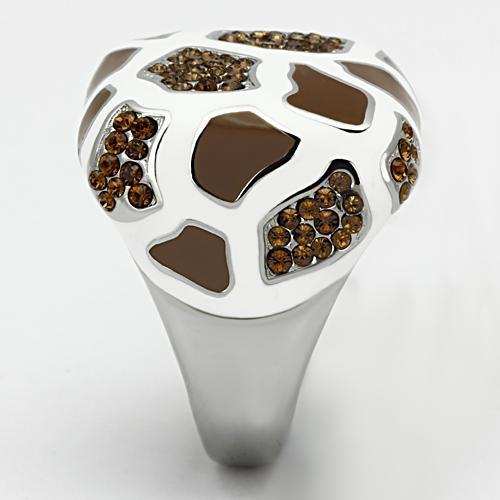 TK847 - High polished (no plating) Stainless Steel Ring with Top Grade Crystal in Smoked Quartz - Alamode - Flyclothing LLC