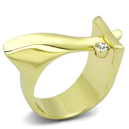 TK853 - IP Gold(Ion Plating) Stainless Steel Ring with Top Grade Crystal in Clear - Alamode - Flyclothing LLC
