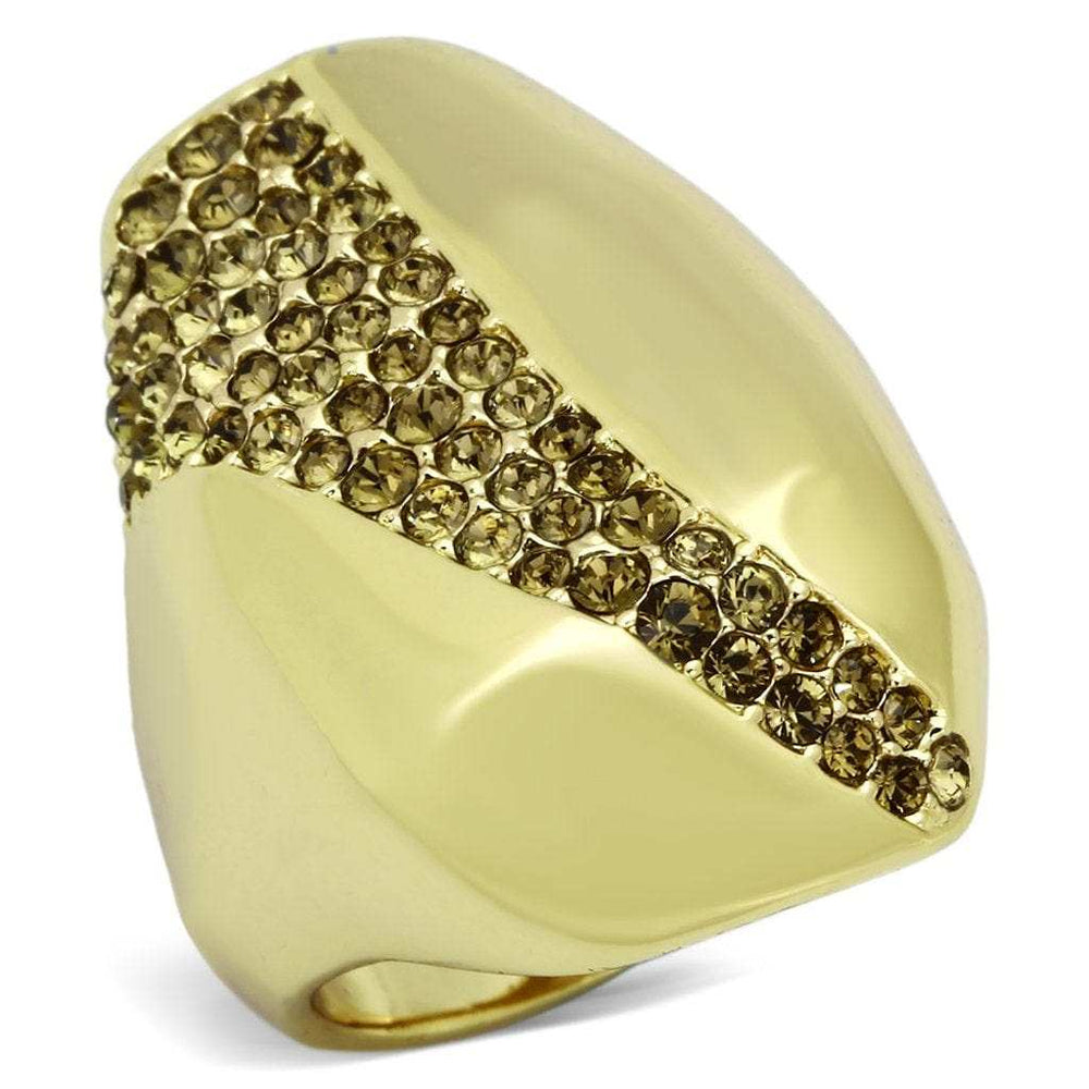 TK854 - IP Gold(Ion Plating) Stainless Steel Ring with Top Grade Crystal in Smoked Quartz - Alamode - Flyclothing LLC