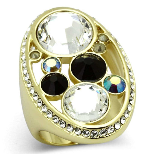 TK857 - IP Gold(Ion Plating) Stainless Steel Ring with Top Grade Crystal in Multi Color - Alamode - Flyclothing LLC