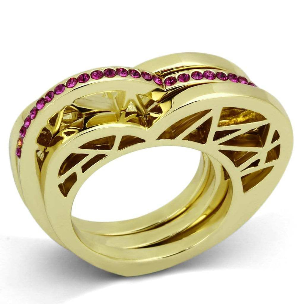 TK863 - IP Gold(Ion Plating) Stainless Steel Ring with Top Grade Crystal in Fuchsia - Alamode - Flyclothing LLC