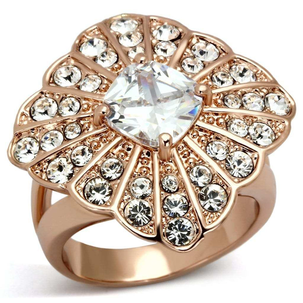 TK866 - IP Rose Gold(Ion Plating) Stainless Steel Ring with AAA Grade CZ in Clear - Alamode - Flyclothing LLC