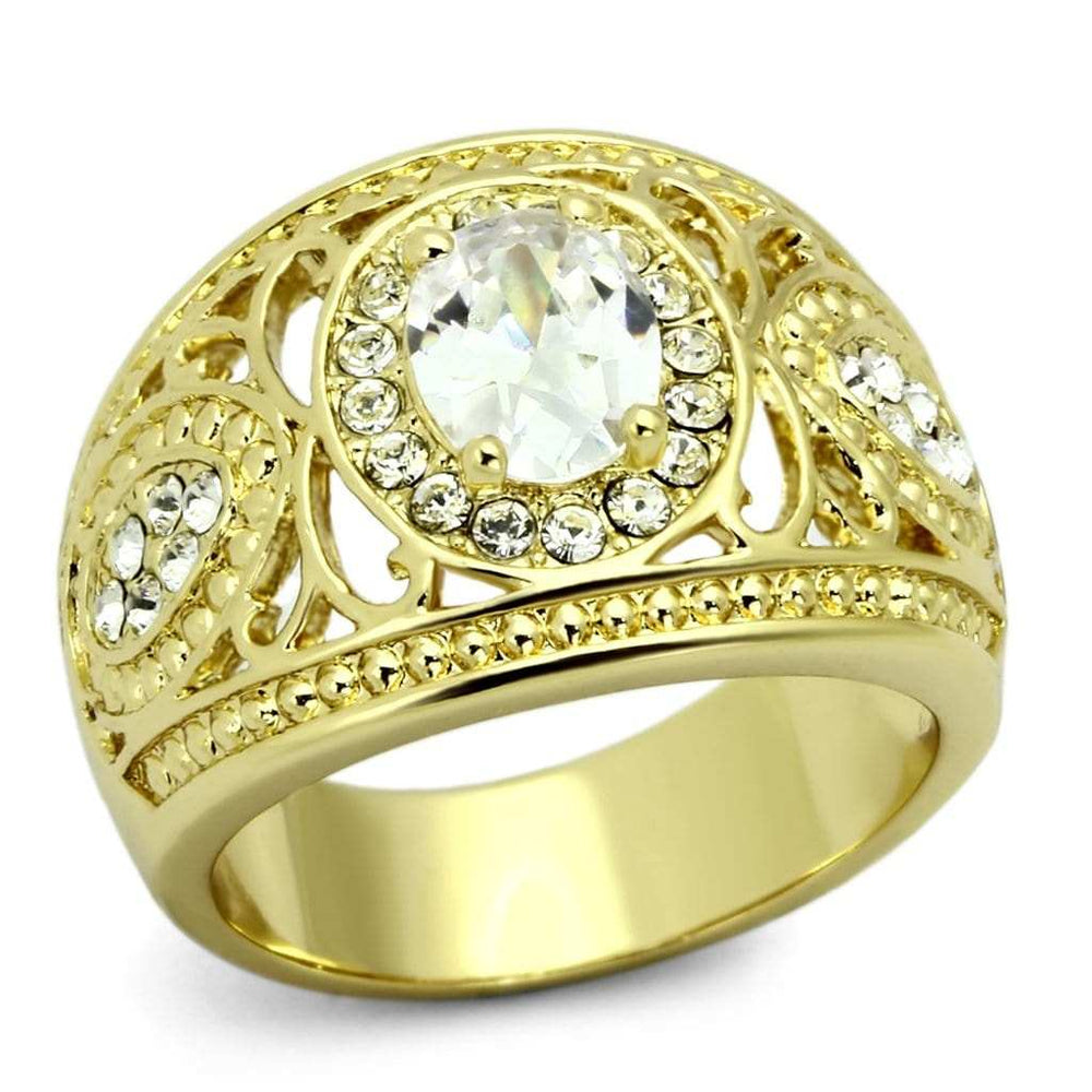 TK868 - IP Gold(Ion Plating) Stainless Steel Ring with AAA Grade CZ in Clear - Alamode - Flyclothing LLC