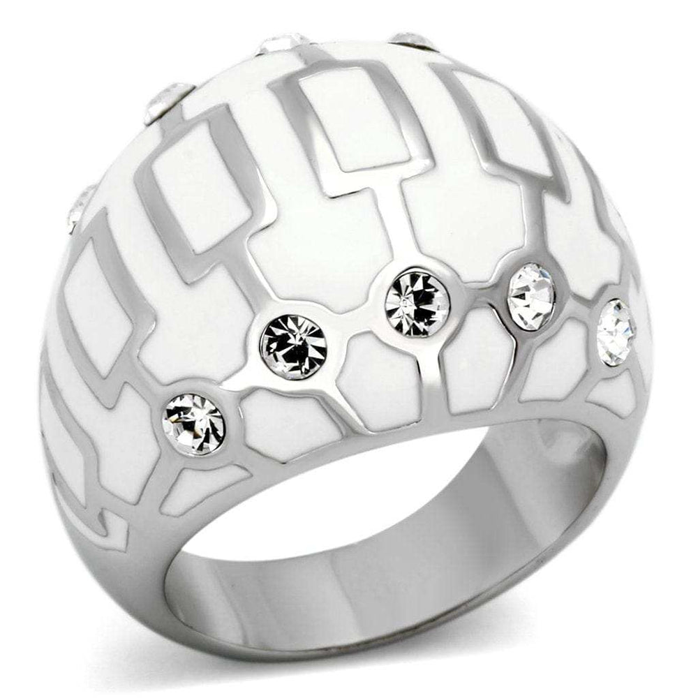 TK871 - High polished (no plating) Stainless Steel Ring with Top Grade Crystal in Clear - Alamode - Flyclothing LLC