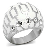 TK871 - High polished (no plating) Stainless Steel Ring with Top Grade Crystal in Clear - Alamode - Flyclothing LLC