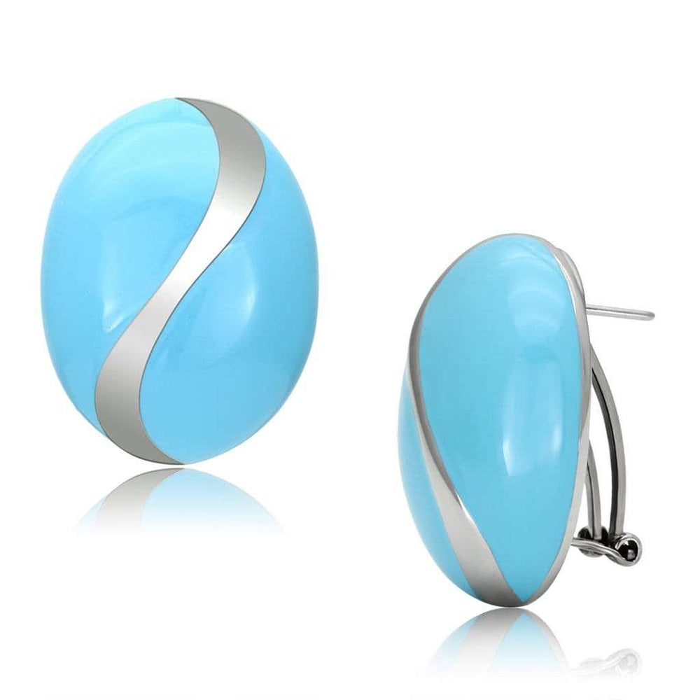 TK892 - High polished (no plating) Stainless Steel Earrings with Epoxy in Sea Blue - Alamode - Flyclothing LLC