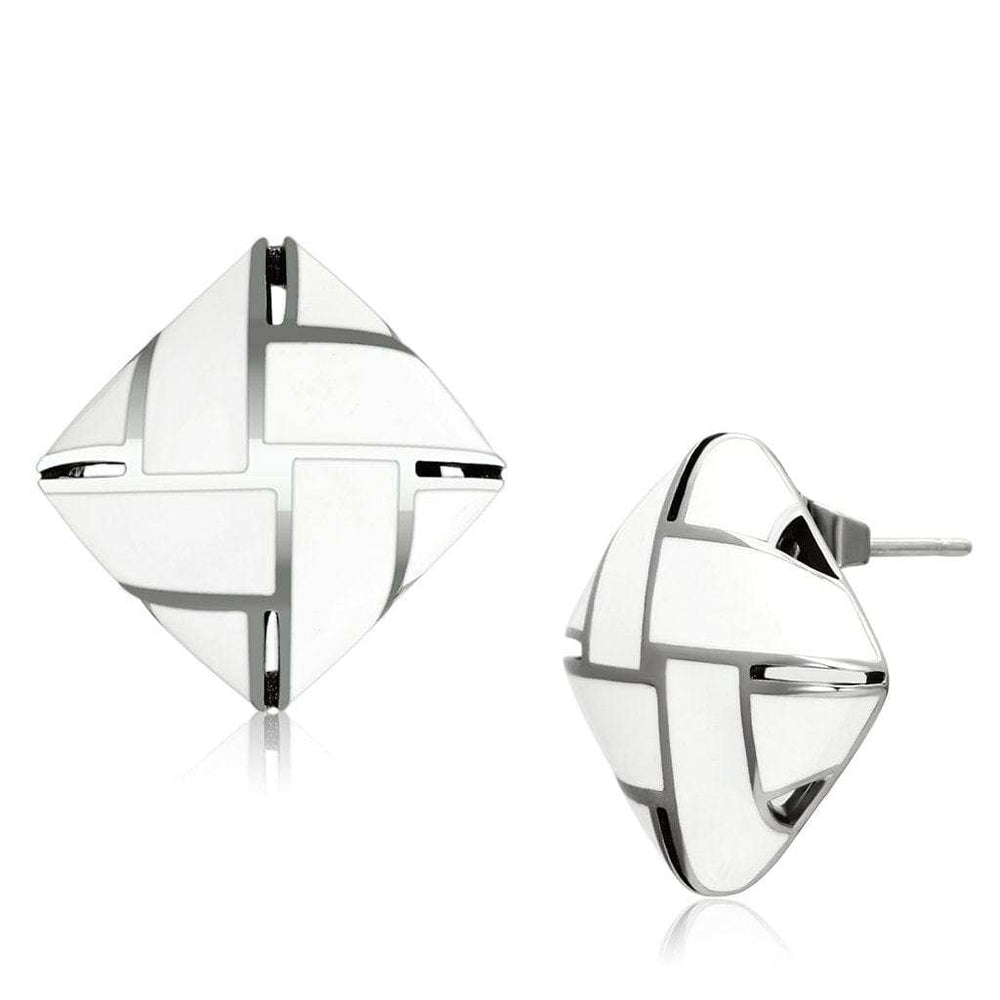 TK896 - High polished (no plating) Stainless Steel Earrings with Epoxy in White - Alamode - Flyclothing LLC