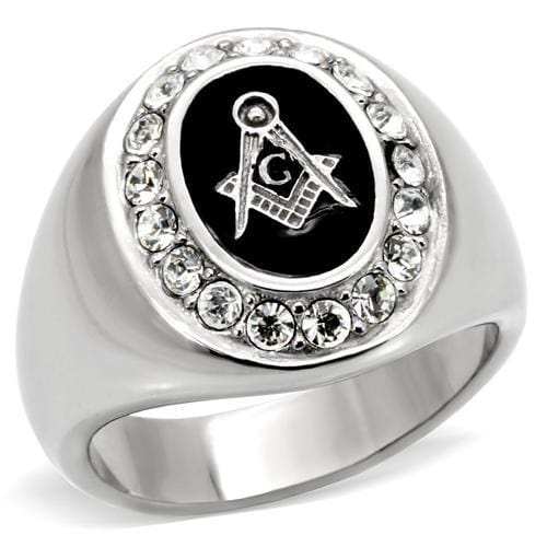 TK8X023 - High polished (no plating) Stainless Steel Ring with Top Grade Crystal in Clear - Alamode - Flyclothing LLC
