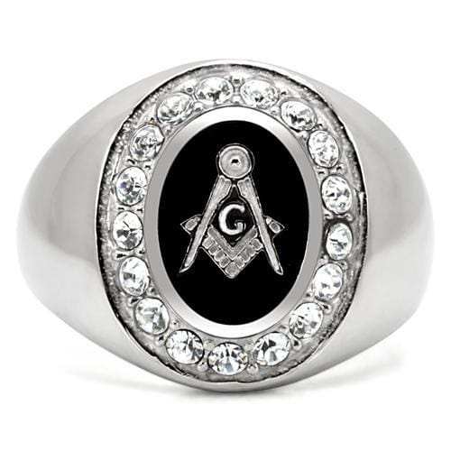 TK8X023 - High polished (no plating) Stainless Steel Ring with Top Grade Crystal in Clear - Alamode - Flyclothing LLC