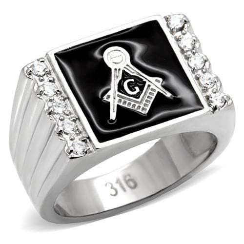 TK8X030 - High polished (no plating) Stainless Steel Ring with AAA Grade CZ in Clear - Alamode - Flyclothing LLC