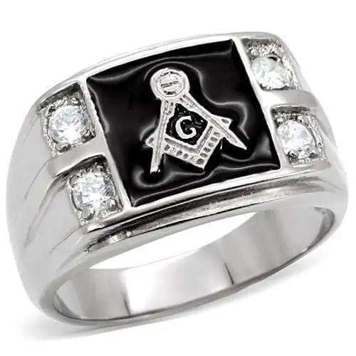 TK8X031 - High polished (no plating) Stainless Steel Ring with AAA Grade CZ in Clear - Alamode - Flyclothing LLC
