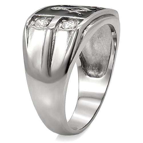 TK8X031 - High polished (no plating) Stainless Steel Ring with AAA Grade CZ in Clear - Alamode - Flyclothing LLC