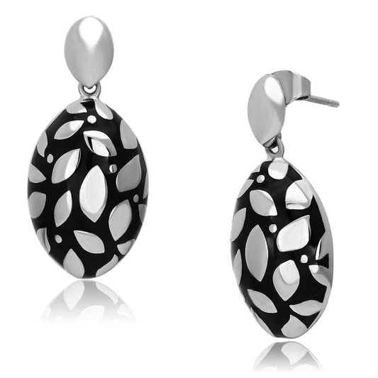 TK912 - High polished (no plating) Stainless Steel Earrings with Epoxy in Jet - Alamode - Flyclothing LLC