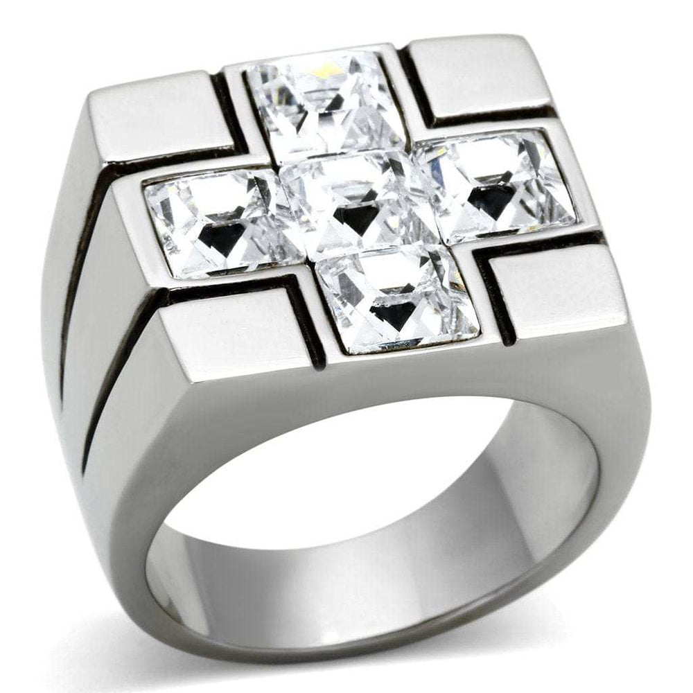TK919 - High polished (no plating) Stainless Steel Ring with Top Grade Crystal in Clear - Alamode - Flyclothing LLC