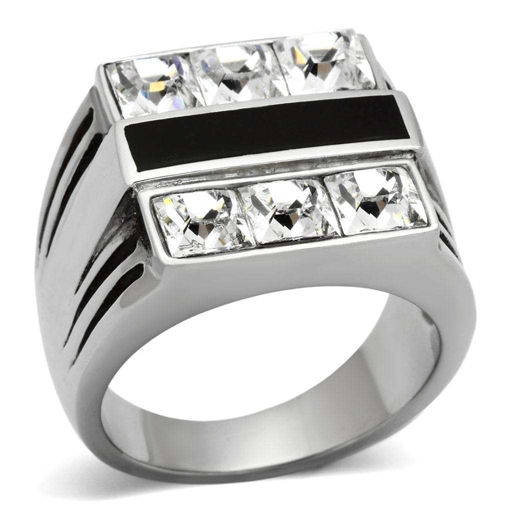 TK920 - High polished (no plating) Stainless Steel Ring with Top Grade Crystal in Clear - Alamode - Flyclothing LLC