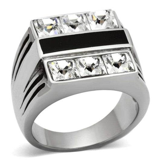 TK920 - High polished (no plating) Stainless Steel Ring with Top Grade Crystal in Clear - Alamode - Flyclothing LLC