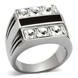 TK920 - High polished (no plating) Stainless Steel Ring with Top Grade Crystal in Clear - Alamode - Flyclothing LLC
