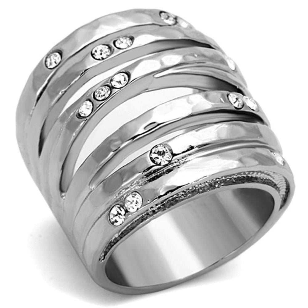 TK937 - High polished (no plating) Stainless Steel Ring with Top Grade Crystal in Clear - Alamode - Flyclothing LLC