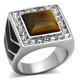 TK938 - High polished (no plating) Stainless Steel Ring with Synthetic Tiger Eye in Topaz - Alamode - Flyclothing LLC