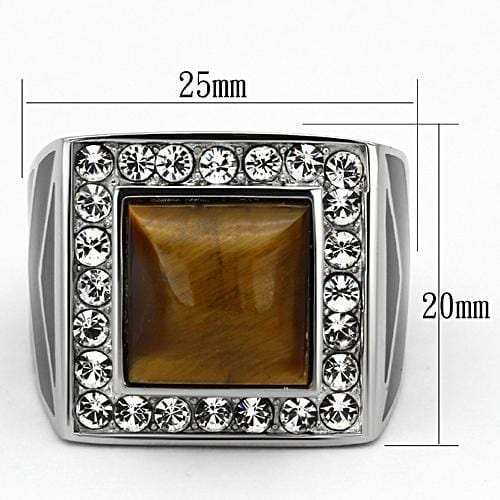 TK938 - High polished (no plating) Stainless Steel Ring with Synthetic Tiger Eye in Topaz - Alamode - Flyclothing LLC