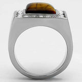 TK938 - High polished (no plating) Stainless Steel Ring with Synthetic Tiger Eye in Topaz - Alamode - Flyclothing LLC